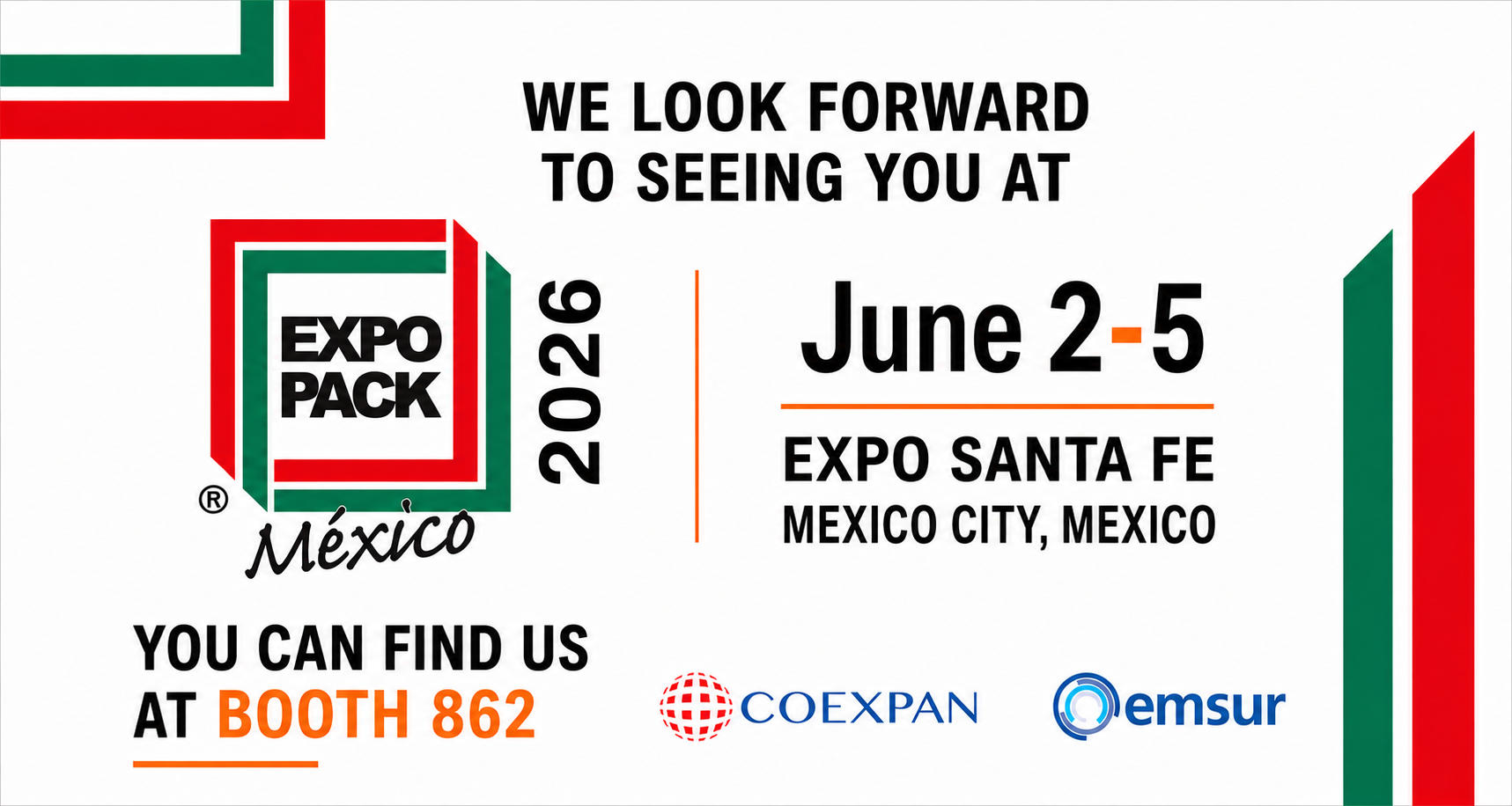 Coexpan and Emsur at EXPO PACK Mexico 2026 booth 862